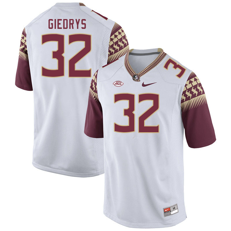 Men #32 Jeremiah Giedrys Florida State Seminoles College Football Jerseys Stitched-White - Click Image to Close
